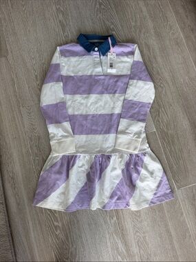 Vineyard Vines Lilac & White Striped Polo Dress with Navy Collar